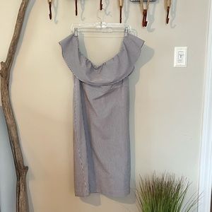 Banana Republic off the shoulder dress, blue and white striped, sz14